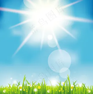 明媚阳光下的草地矢量素材灿烂阳光草...