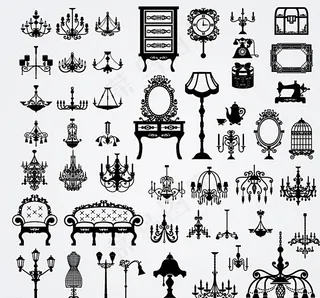 复古家具与灯饰设计矢量素材图片
