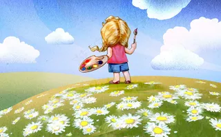 拿着画板的卡通女孩