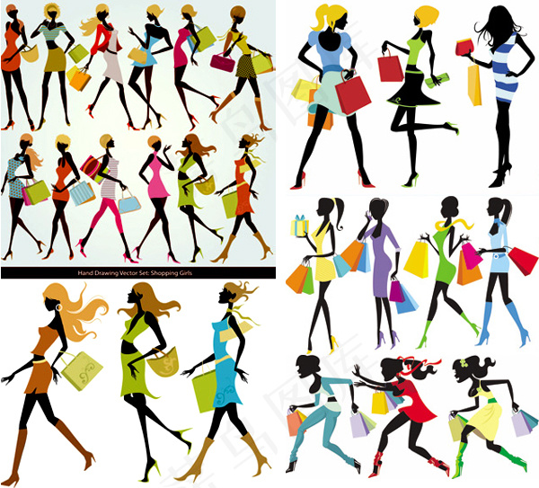 时尚购物女郎矢量素材