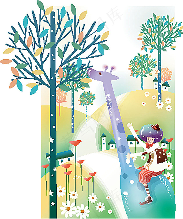 骑着长颈鹿的男孩