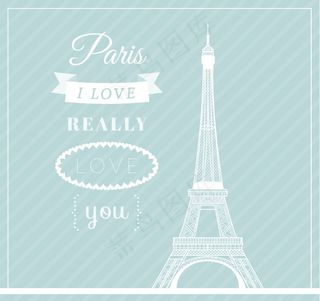 白色手绘巴黎铁塔矢量素材