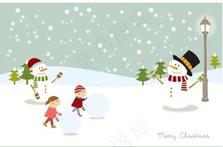 卡通雪人场景