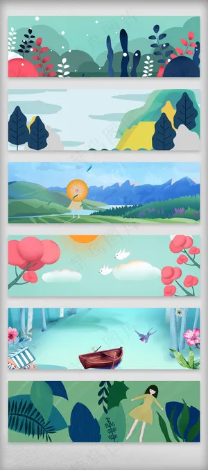 卡通绿色春季促销banner背景