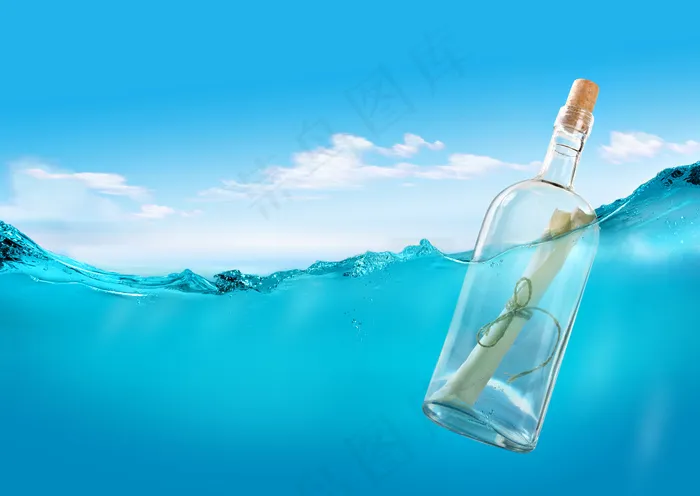 大海中的漂流瓶图片