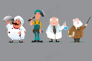 4款卡通职业人物矢量素材