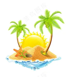 卡通椰树小岛插画 卡通椰树小岛插画