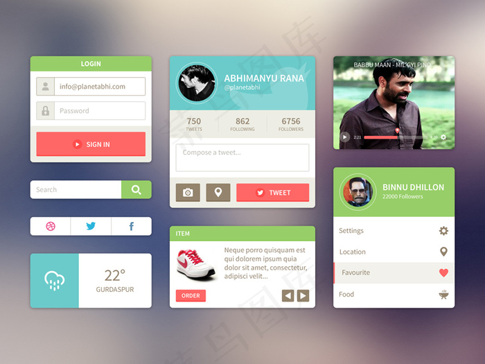 天气运动人物交流手机UI