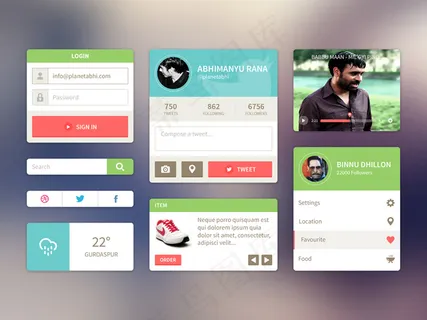 天气运动人物交流手机UI