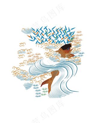 中国传统图案鲤鱼插画