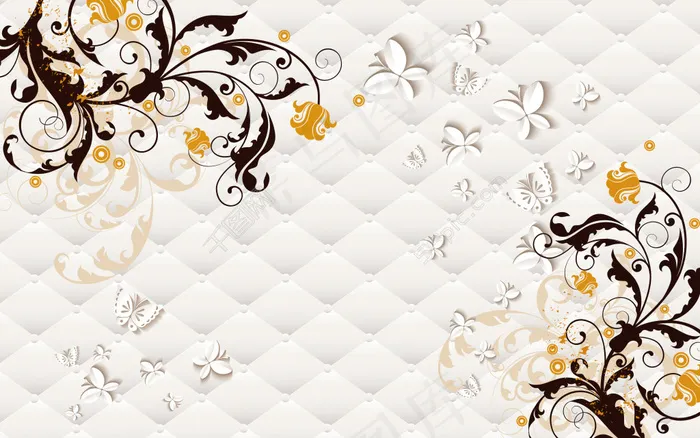 花纹底纹 3D 背景墙psd模版下载