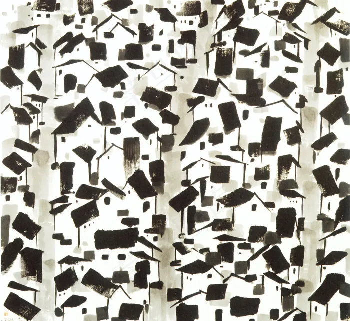 吴冠中 水墨画 青砖白瓦 房屋图片