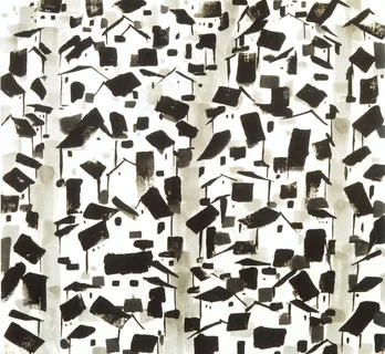 吴冠中 水墨画 青砖白瓦 房屋图片