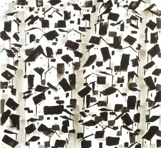 吴冠中 水墨画 青砖白瓦 房屋图片