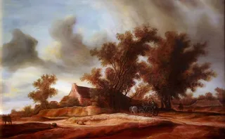 油画 古村庄图片