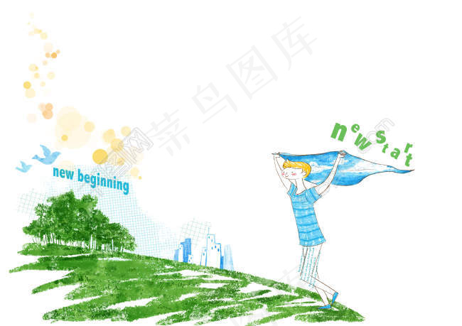 草地上奔跑的男孩psd模版下载