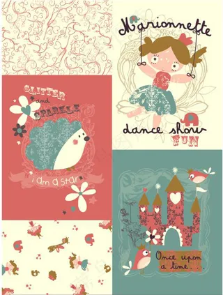 城堡 刺猬 小女孩矢量素材