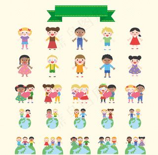 卡通人物节日元素卡通人物小孩子树子...