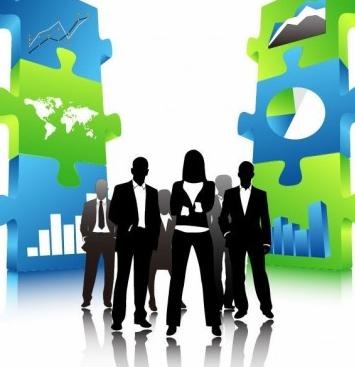 生意人的团队与三维拼图eps,ai矢量模版下载
