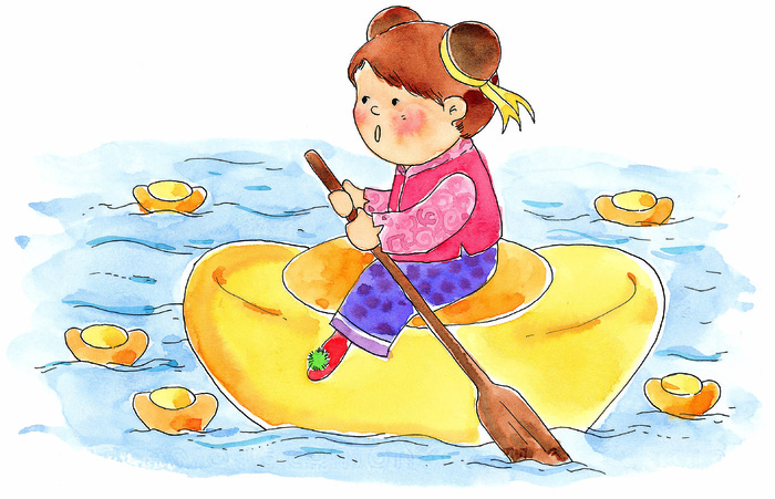 金元宝小船水彩画