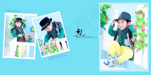 儿童相册蓝色文字模板