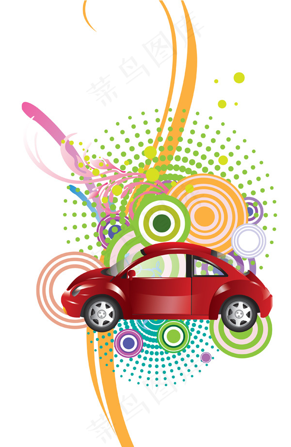 红色汽车炫彩花纹PSD分层素