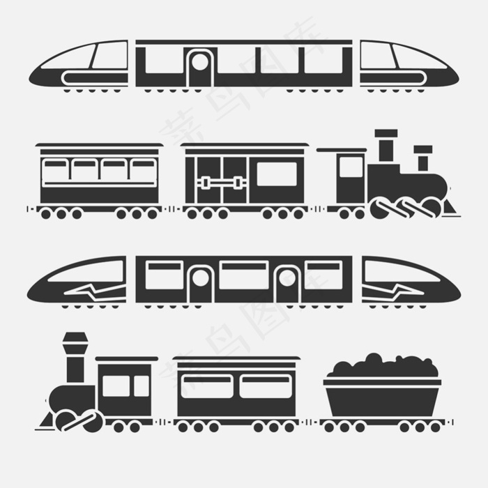 黑色白色火车插图集合eps,ai矢量模版下载