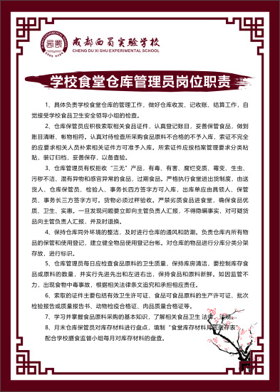 学校食堂仓库管理员岗位职责