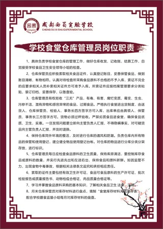 学校食堂仓库管理员岗位职责