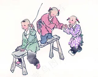 儿童踩在凳上杂耍