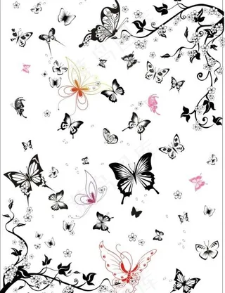 许多黑色和白色的蝴蝶矢量集