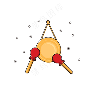 矢量手绘卡通锣鼓,免抠元素