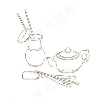 茶具三件套线描图片