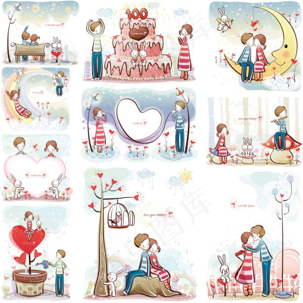 年轻的情侣们爱的矢量图