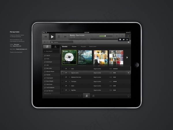 ipad音乐app界面psd素材psd模版下载