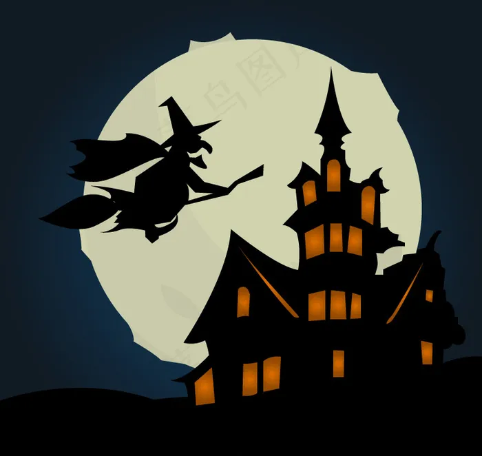 万圣夜飞行女巫矢量图ai矢量模版下载