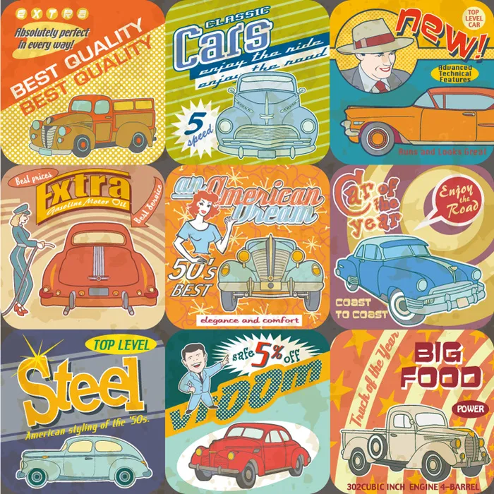 复古汽车海报矢量素材ai矢量模版下载