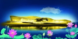 体育馆 荷花 蓝色背景 金黄色 蓝...