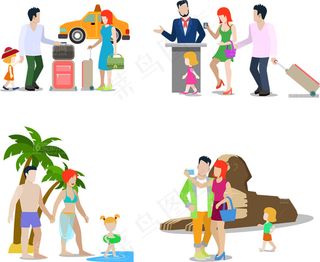 可爱的度假家庭人物设计矢量素材