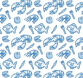 蓝色海鲜食品无缝背景图片