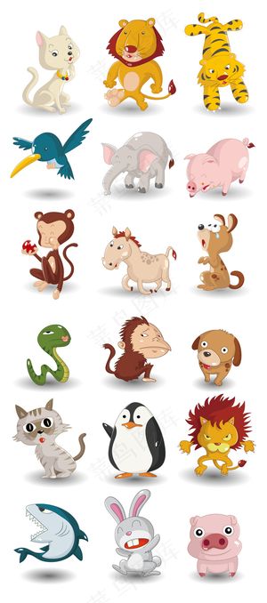 创意手绘卡通Q版小动物陆地动物大象...