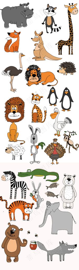 手绘卡通平面动物eps矢量图素材合...