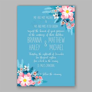 对角粉色植物花朵婚礼请贴图片