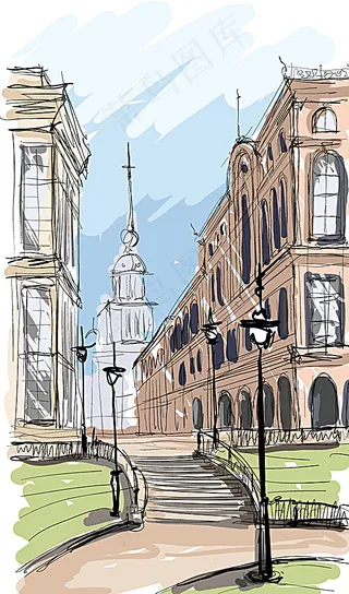 手绘城市、镇、街图片