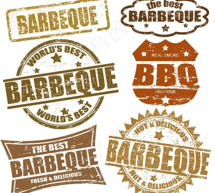 烧烤印章标签矢量图片