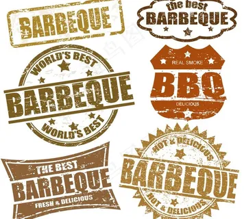 烧烤印章标签矢量图片