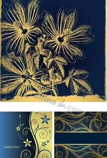 金色蓝底花纹背景矢量图 金色蓝底花纹背景矢量图