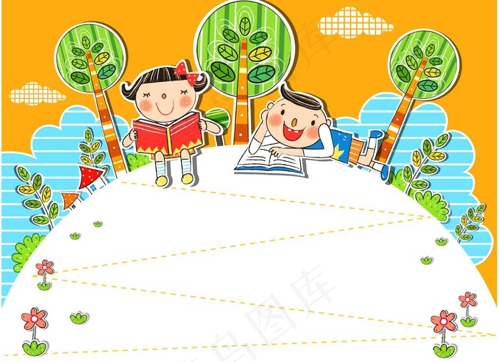 在看书的孩子图片eps,ai矢量模版下载