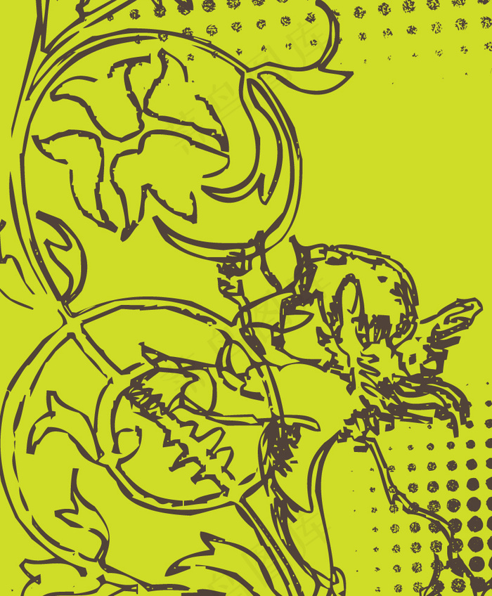 印花矢量图 色彩 嫩绿色 黑色 优...