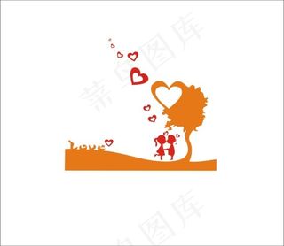 树下亲吻的小情侣矢量文件下载